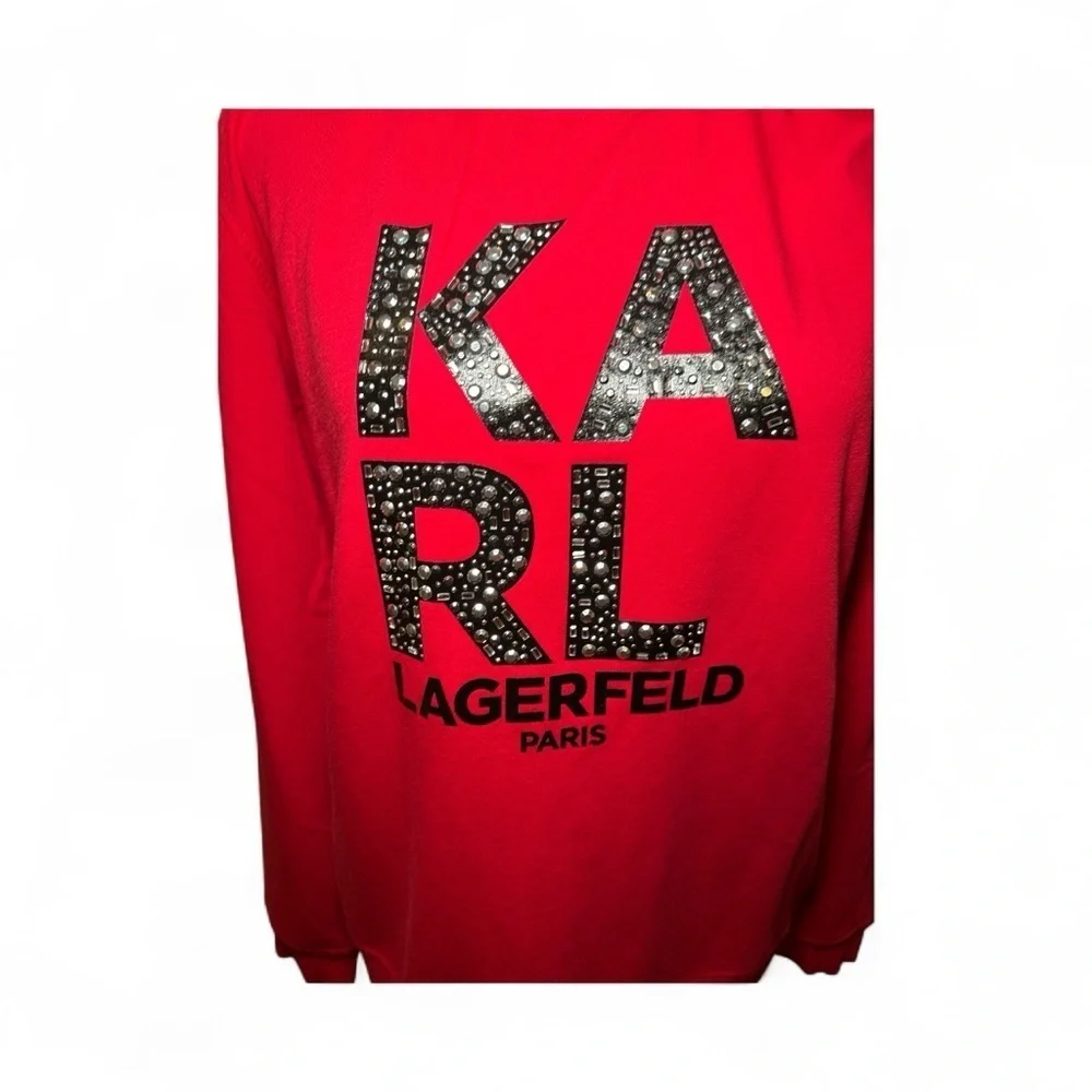 Karl Lagerfeld Paris Embellished Logo Red Sweatshirt Pullover Women’s Sz S - Picture 7 of 10